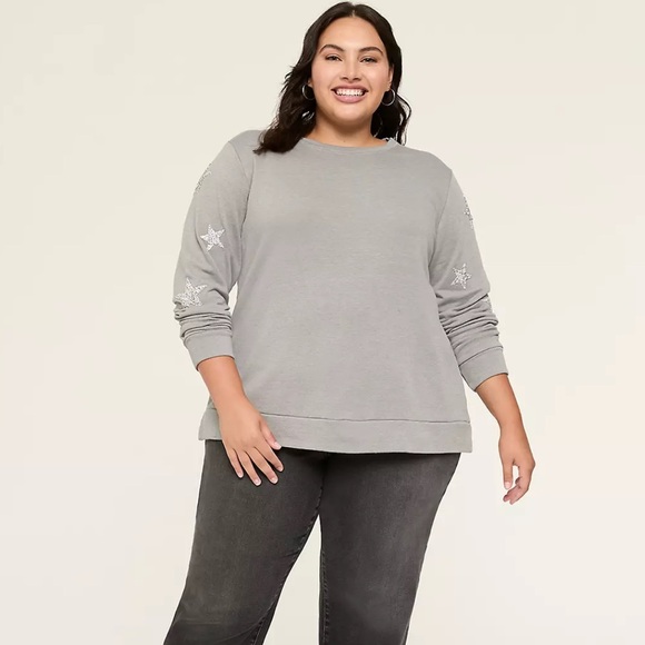 Lane Bryant Gray Casual Crewneck with Star details sz 14/16 - Picture 2 of 8
